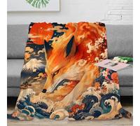 413D6Q8G Plaid Microfibre imprimé 3D Renard Design Doux Toucher Polaire | 70×80inchconfort microfibre moelleux chaleur légère canapé lit motif renard