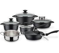 414562 Gourmet Granit Lot De 10 Casseroles En Aluminium Et Verre En Acier Inoxydable Noir