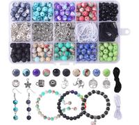 419pcs Lava Stone Beads,8mm Chakra Beads For Bracelet Making,Natural Stone Beads Kit With Spacer Beads,Diy Kit