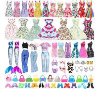 41Pcs Vêtements & Accessoires de Poupée 3 Robes Fleurs 2 Robes Paillettes 1 Robes de Sirène 2 Tenues 3 Bikinis 10 Mini Robes 10 Paires Chaussures 5 Sacs 5 Bijoux pour Poupée Fille de 11,5 Pouce