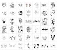 42 Autocollants De Tatouage : Lion, Tigre, Soleil, Dragon, Éclair, Papillon, Lune, Doigt, Clavicule