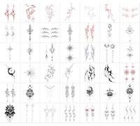 42 feuilles Tatouage Autocollant Représentant Un Soleil Sombre, Une Lune, Des Lignes D'Épines De Lotus Et Un Ruban Totem, Couvrant La Moitié Du Bras, La Taille, L'Abdomen Et Le Dos.