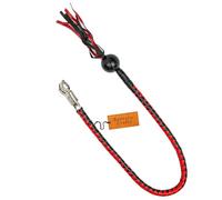 42 Fouet de moto en cuir véritable, noir et rouge, Get Back Whip avec véritable boule de billard - Fouet de moto en cuir tressé à la main avec pinceau et boucle