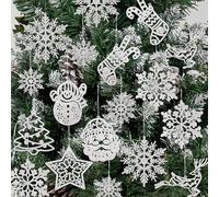 42 Pcs Décorations de Sapin de Noël à Suspendre, Bas Étoiles Flocons de Neige Bonhomme de Neige Renne Père Noël, Décoration de Sapin de Noël à Paillettes pour Bricoler et Décorer