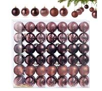 42 Petites Boules de Noël Chocolat Marron - 6 Designs Différents - 3CM Mini Boules en Plastique pour Sapin - Décorations de Noël