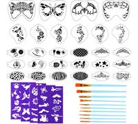 42 Pièces Pochoir Maquillage Enfant Adulteavec 4 Autocollants 10 Pinceaux De Peinture Templates De Peinture De Tatouage En Plastique Pour Les Enfants Maquillage De Fête D'halloween