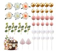 42 Pièces Rose Rose Gâteau Topper, Ensemble De Décoration De Gâteau, Décoration De Gâteau De Fleur, Insert De Gâteau D'Anniversaire, Décoration De Gâteau De Fleur De Mariage
