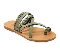 42 vert olive Emmanuela Sandales de style grec avec parties tressées, sandales plates en cuir fait main de haute qualité, chaussures d'été à glissière pour femmes, sandales à glissière boho chic