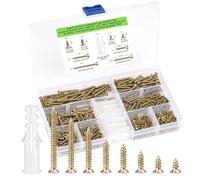 420 Pièces les vis à Bois, M3,6-30mm, Avec Boulon D'ancrage en Plastique, Ensemble de vis Universelles Autotaraudeuses en Bois, Set de vis à Tête Fraisée, Réparation Travail Intérieur Extérieur