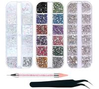 4200 Pièces Strass Ongle Nail Art, 36 Tailles Cristal AB Gemmes avec Pincette Pick Up et Stylo Pointeur pour Ongles/Vêtements/Visage