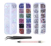 4200 Pièces Strass Ongle Nail Art, Scettar Mix Tailles Strass Ongle Cristal Nail Art Ongles avec Pincette Pick Up et Stylo Pointeur Strass pour Nail Art et la Décoration