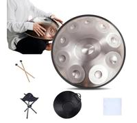 423Hz/440Hz Handpan Drum Ré Mineur, 9/10/12 Notes Tambour En Handpan En Acier, Instruments De Musique À Percussion Ensemble De Tambour À Main De 22 Pouces(Silver,10 notes(440HZ))