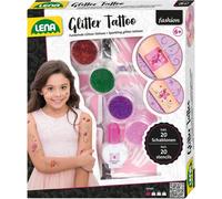 42440-Fashion Glitter Tattoo, Set De Mode Pour Styliser Et Décorer Avec 4 Couleurs Scintillantes, Pinceau, Latex Et Dix Pochoirs, Décoration Corporelle Lavable Pour Filles À Partir De 6 Ans