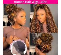 427 mettre en évidence 360 pleine perruque de dentelle cheveux humains pré plumés Hd vague profonde frontale perruque Invisible cordon bouclés perruques de cheveux humains 32 pouces