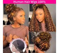 427 mettre en évidence 360 pleine perruque de dentelle cheveux humains pré plumés Hd vague profonde frontale perruque Invisible cordon bouclés perruques de cheveux humains 32 pouces