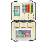 Multiprint Valise Travel Set PJ Mask, Made in Italy, Livre de Coloriage, avec Puzzles et Crayons, Tampons Enfants, en Bois et Caoutchouc Naturel, Encre Lavable Non Toxique, Idée Cadeau, Art.42954