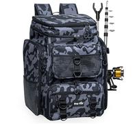 42L Sac à Dos de pêche avec 2 Barres, Sac de pêche Multi-Poches, Accessoires d'équipement avec séparateur Amovible, Cadeaux pour Hommes pour Le Jour du Père Noël(FB-2308-CM-UE)