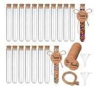 42pcs Mini Transparent Tubes à Essai Plastique Tube à Essai avec Bouchon en Liège ubes et Etiquettes Papier Kraft pour Bonbons Fleurs Plantes Epices Déco Cadeaux Mariage 107x14mm