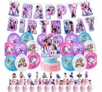 42pcs Set de Décoration de Fête d'Anniversaire , Thème Dessin animé avec Bannière, Cupcake Toppers, Largeur, Happy Birthday Decoration, Fournitures de Fête pour Enfants et Adultes