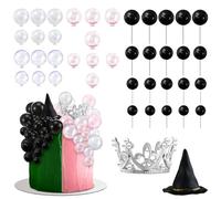 42PCS Topper Cupcake anniversaire sorcière HSYWSH-décorations de gâteau en forme de chapeau de sorcière,Chapeau de Sorcière et Couronne Décoration Gâteau pour Anniversaire Fête (Rose noir)