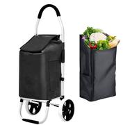 43.5Litres Aluminium Chariot de Courses Pliable avec Compartiment étanche, Grand Caddie Course, Chariot à roulettes, cadie a roulettes de Courses, Sac a Roulette Course, Shopping Trolley - Noir