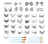 43 Pièces Pochoir Maquillage Enfant Adulte, avec 10 pinceaux de peinture Templates de peinture de tatouage en plastique pour les enfants Maquillage de fête d'Halloween