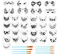 43 Pièces Pochoir Maquillage Enfant Adulteavec 10 Pinceaux De Peinture Templates De Peinture De Tatouage En Plastique Pour Les Enfants Maquillage De Fête D'halloween