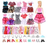 43 vêtements de poupée Compatible avec Barbie, Accessoires de poupée avec 10 Robes Porte-Jarretelles + 3 Robes Tendance + 10 Chaussures + 10 Accessoires au Hasard pour Filles Cadeaux d'anniversaire