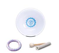 432/440HZ Bol chantant en cristal de quartz givré de conception de symbole de chakra de 8 pouces avec maillet gratuit et coussin de brocart de soie, maillet en daim ( Color : 8"blue-G Note , Size : 44