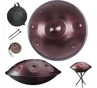 432 Hz 440Hz Handpan Tambour à Main 10 Notes 12 Notes 56 cm en acier avec Sac à Main Doux, Percussion Harmonique pour la Guérison du Son, la Méditation Personnelle, le Yoga(noyer,432HZ/9Note)