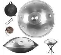 432 Hz 440Hz Handpan Tambour à Main 10 Notes 12 Notes 56 cm en acier avec Sac à Main Doux, Percussion Harmonique pour la Guérison du Son, la Méditation Personnelle, le Yoga(Silver,432HZ/9Note)