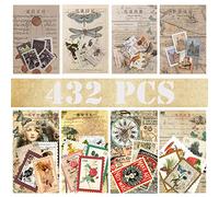 432 pièces Vintage Autocollants de Timbres-poste, VEINARDYL 8 Styles Papier Rétro pour Scrapbook Esthétique Papier décoratif botanique pour Scrapbooking Bullet Journal Planificateur Artisanat d'art
