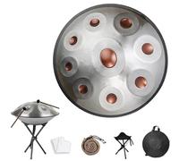 432Hz/440Hz Tambour À Main en Acier en Ré Mineur 9/10/12 Notes Handpan Drum Instrument de Musique Hand pan Adulte for Méditation Yoga avec Sac support Maillets(Gold-Silver,440HZ/9Note)