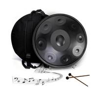 432Hz/440Hz Tambour À Main Handpan Drum Adulte, 22 pouces Hand pan à 9/10/12 notes, Instrument de Musique en Ré Mineur, Tambour à Main pour la Méditation et le Yoga(Noir,440HZ/9Note)