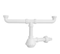 4395302 Schläfer | Siphon universel peu encombrant pour éviers à 2 cuves 1"1/2 - Sortie Diam 40mm x L. 250 mm, gain de place, drain d'évier à deux voies avec auvent, Blanc