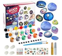 43Pcs Kit de Peinture sur Pierre pour Enfants, 10 Galets a Peindre Décorer avec 12 Couleurs Cadeau Convient Aux Garçons et Filles