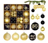 44 Boules de Noël Noir Or Set,Ø 6/4.3/3cm Boules de Noël en Plastique avec Crochet pour décoration d'arbre de Noël,Boules de Noël Décoration d'arbre Extérieur et Intérieur Décoration d'arbre Noël