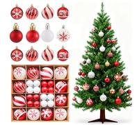 44 pcs Boules de Noël Blanc et Rouge, Décoration avec Cordon, Décoration Mignon pour Le Sapin Suspendre, pour Sapin de Noël Vacances Maison Fête Décoration（3cm;6cm）