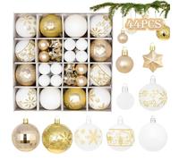 44 Pcs Boules de Noël Blanc Or Set - Ø6/4.3/3cm Boules de Décoration avec Crochet, Pendentif en Plastique pour Arbre de Noël, Fête et Cadeaux