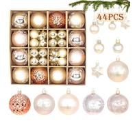 44 pcs Boules de Noël Champagne Or Set,Ø6/4.3/3cm Boules de décoration de Noël avec Crochet,pendentifs Boules de Noël en Plastique Arbre de Noël pour fête de Noël Cadeaux de Noël