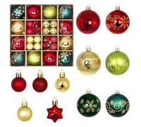 44 Pcs Boules de Noël en Plastique Incassable - Décoration Sapin Intérieure ou Extérieure - Paillette Brillant - Thème Traditionnel Rouge, Or et Vert