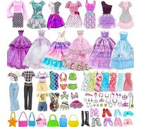 44 pcs Vêtements & Accessoires de Poupée 2 Robes Chic 2 Robes de soirée 2 Tenues(Top+ Pantalons) 10 Mini Robes 3 Bikini 10 Paires Chaussures 15 Accessoires pour Poupée Fille de 11,5 Pouce