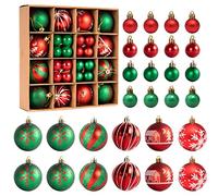 44 Pièce Boules de Noël, Boules de Noel Ornements en Plastique, 9 Sortes Boule de Noël Personnalisé, pour Arbre de Noël Fête de Mariage Décor, Rouge, Vert