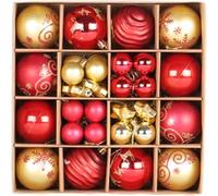 44 Pièce Boules de Noël, Moxiewell Boules de Noel Ornements en Plastique, 3-6CM Décoration d'arbre de Noël Incassable Noël Sapin Décoration pour La Fête De Mariage Noël Décorations (Or et Rouge)
