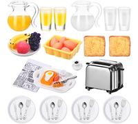 44 Pièces Accessoires de Cuisine de Petit-Déjeuner de Maison de Poupée Miniature 1:12 Mini Machine à Pain Pain Jus Lait Coquetier Fruit Assiette Couteau Fourchette Cuillère pour Décoration