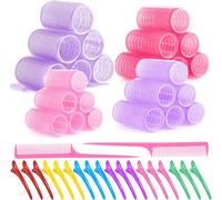 44 Pièces Bigoudis Ens, 24 Bigoudis Auto-Adhésifs Et 18 Clips De Bec De Canard, Diy Curling Tool Pour Salon Coiffure Frisée, Sans Chaleur Pour Tous Les Cheveux Courts, Moyens Ou Longs