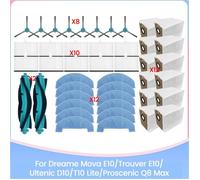 44 Pièces de Rechange pour Dreame Mova E10/Trouver E10 Ultenic D10/T10 Lite pour Proscenic Q8 Max, Brosse, Filtre HEPA, Sac à