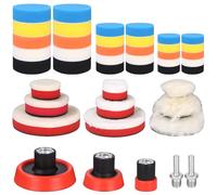 44 pièces Tampon de polissage, 25mm 50mm 80mm polissage Pad, Kit de Polissage, lustrage, éponge polissage, Laine De Polissage Cirage avec adaptateur M14 pour polisseuse de voiture