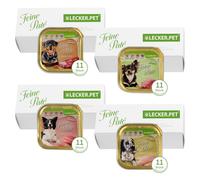 Lecker.Pet® | 44 x 150 g Gino's, Josie's, Luna's & Paula's Paté Fin Nourriture Humide pour Chiens Mix Nourriture complète | Chaque variété 11 barquettes | sans céréales & sucres ajoutés