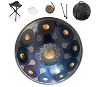 440 Hz Handpan Tongue Drum - Tambour À Languettes Mandala De 22 Pouces En Acier Instrument De Percussion, Harmonic Tambour À Main Ré Mineur Pour Adultes(Blue,10Notes)